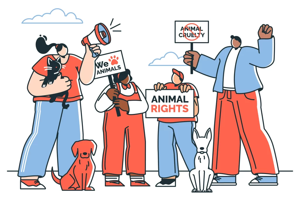 Animación sobre una manifestación en pro de los derechos de los animales.