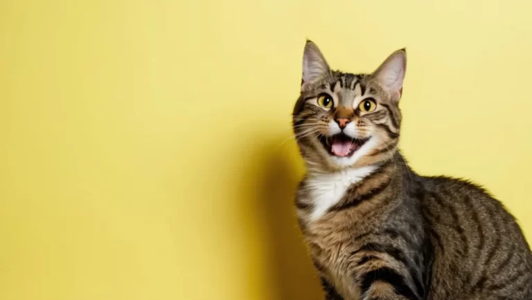 cuidados para gato en fondo amarillo